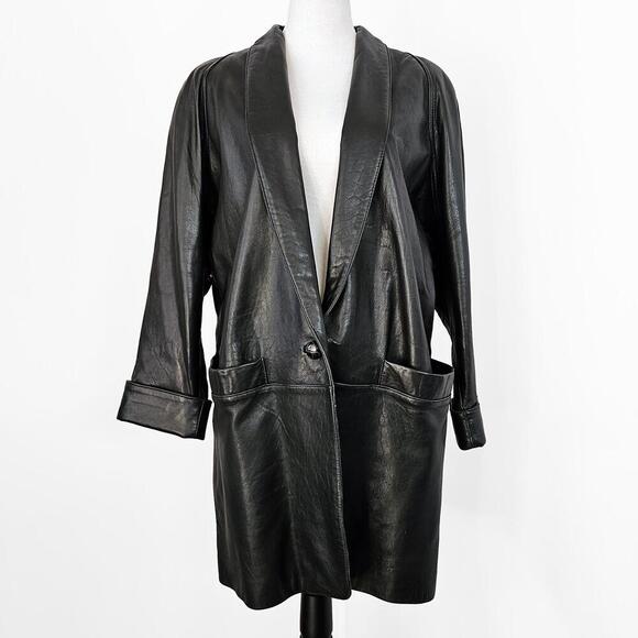 Vintage Tiboa Leathers Black Women's Leather Oversized Jacket Size Small Medium - Picture 1 of 6